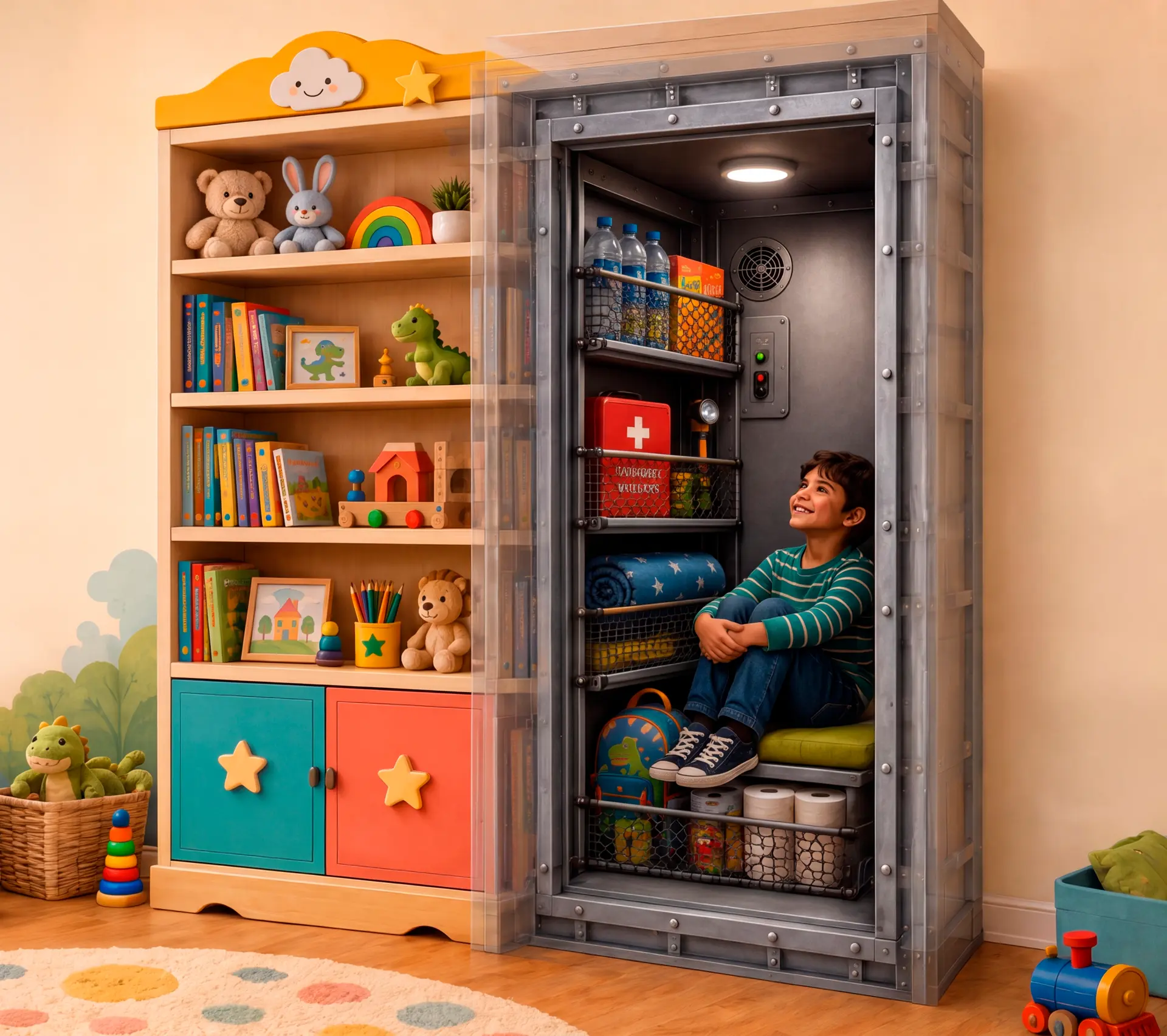 Mueble infantil MONROE con refugio interior reforzado y provisiones para niños
