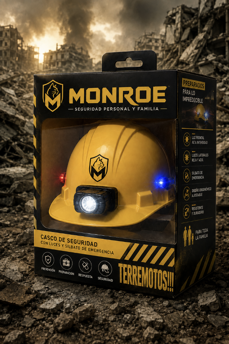 Casco de seguridad MONROE con luz frontal, silbato y luces laterales